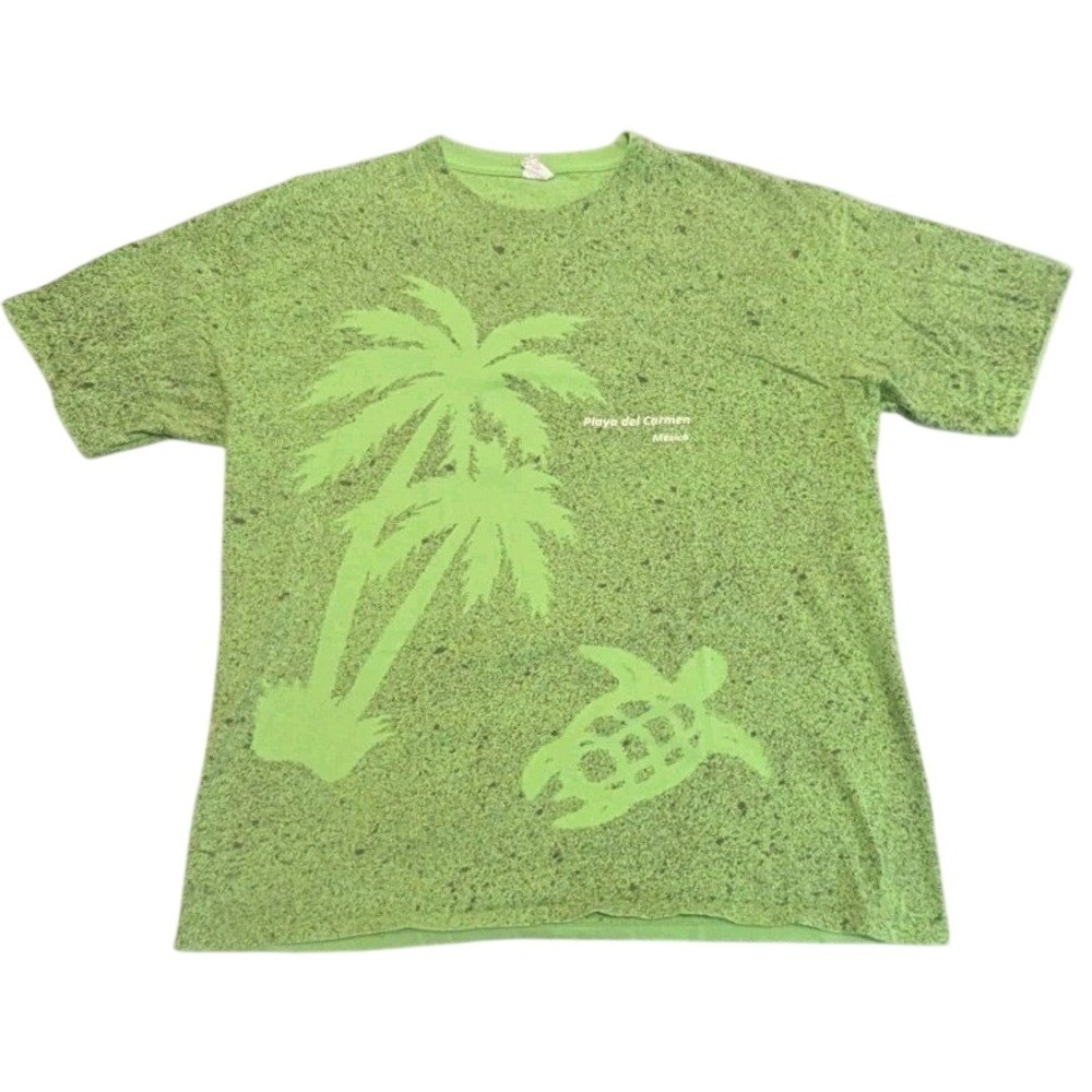 Playa del Carmen Mexico Turtle Palm Tree Graphic T Shirt Mens XL Green